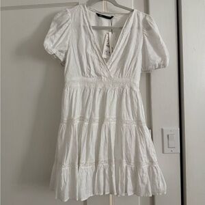 Elegant White Puff Sleeve Dress - Zara - NWT